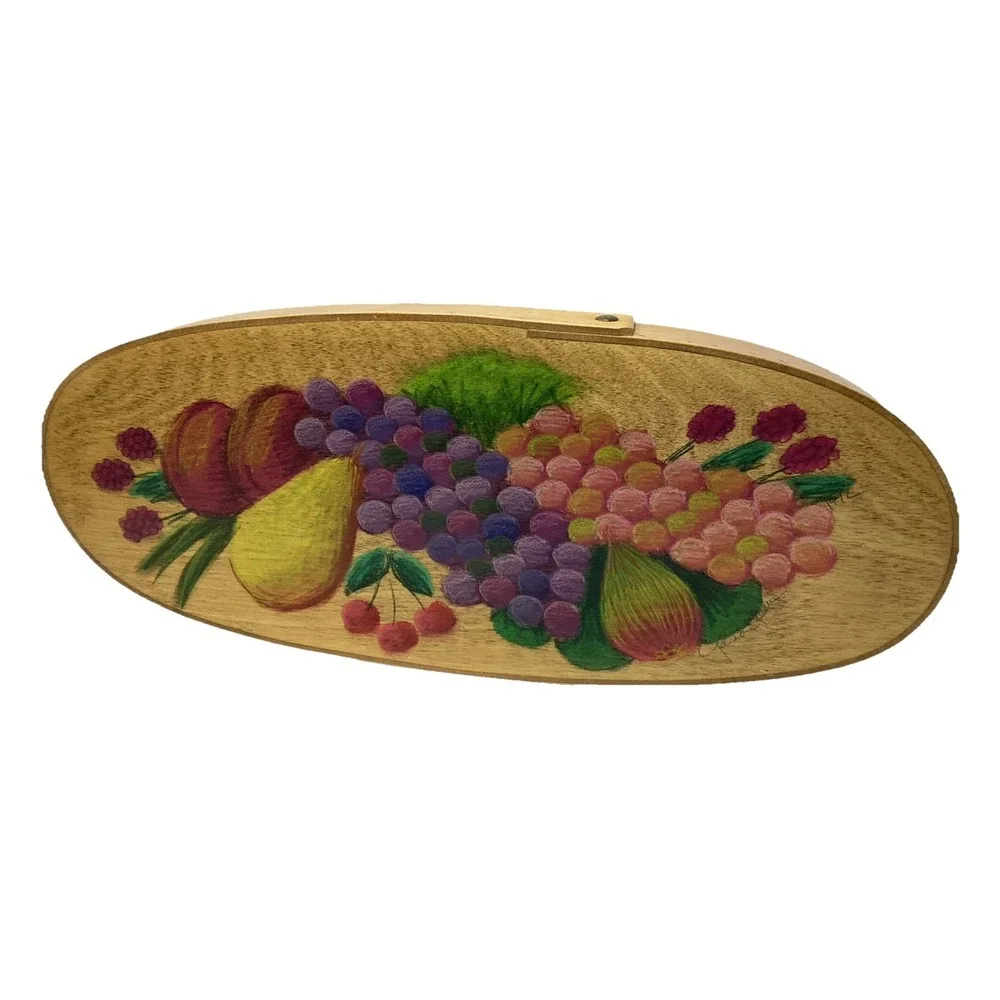 Vtg Handpainted Fruit Wooden Oval 16